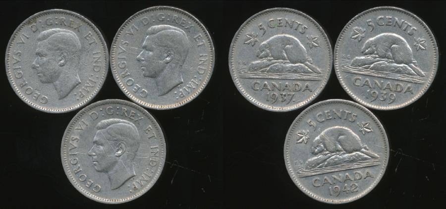 Canada 1937 5 Cent Coin.