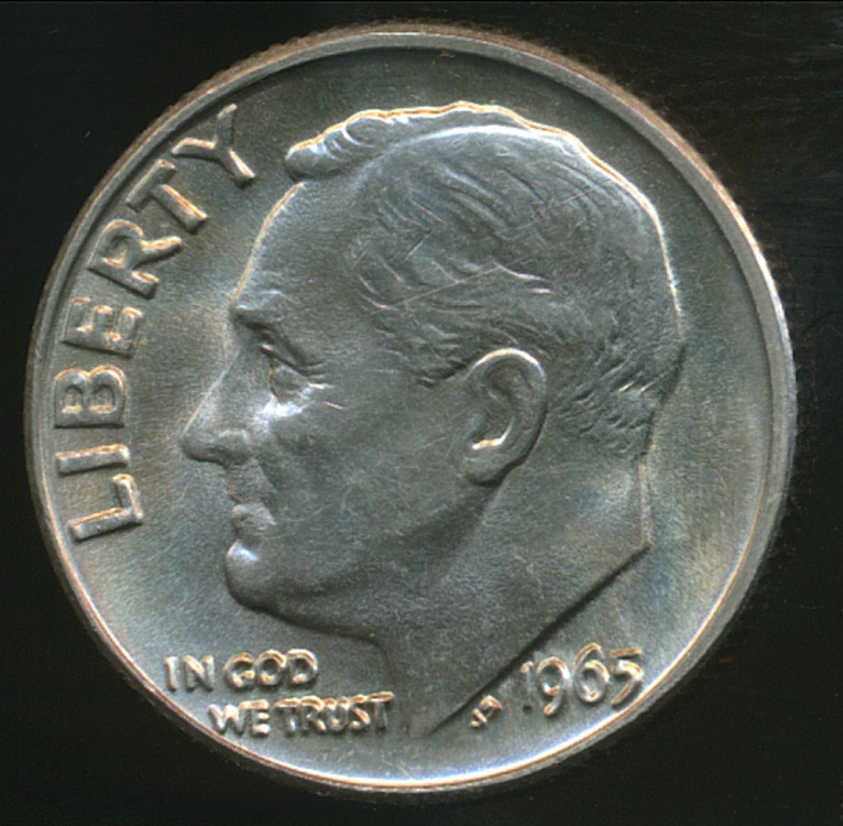 United States, 1965 Dime, Roosevelt Choice Uncirculated