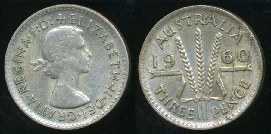 very Nice 1960 Australia Queen Elizabeth II Silver 3d Threepence