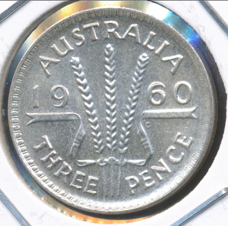 AUSTRALIA 1960 QUEEN ELIZABETH II SILVER THREEPENCE 3d COIN