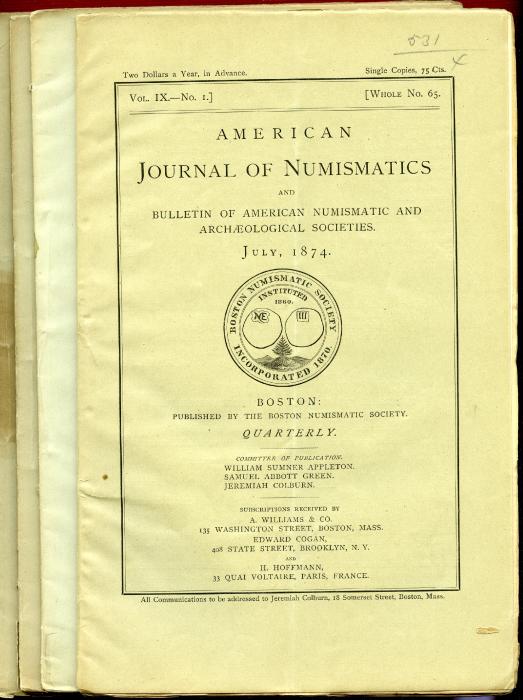 Ancient Coins - American Journal of Numismatics. Volume  9 1874-1875
