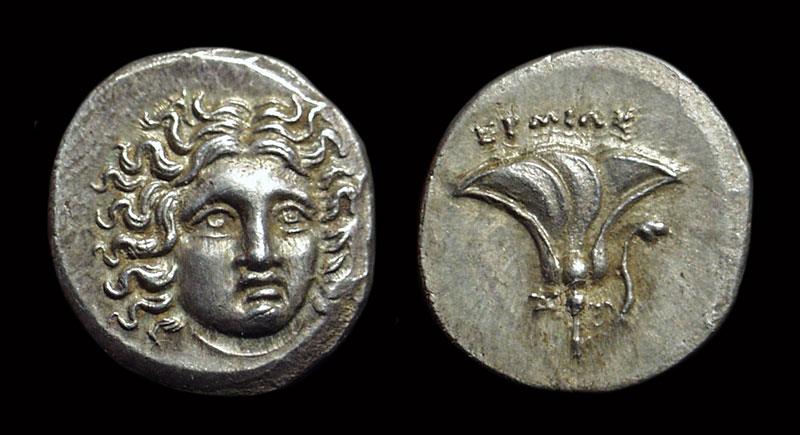 Ancient Coins - MACEDON, Kings of. Perseus, 179-168 BC. AR Drachm (2.61g) imitating Rhodes.