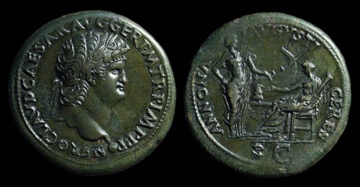 Ancient Coins - NERO, AD 54-68. Æ Sestertius (26.30g). 