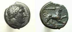 Ancient Coins - Sicily, Syracuse. Agathokles 317-289 BC. Æ 22 Litra.  Hd. Herakles/Lion.