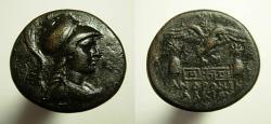 Ancient Coins - Nice PHRYGIA. Apameia. Circa 100-50 BC. AE 21 mm.  Hd. Athena/Eagle on Maeander pattern.
