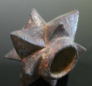 Ancient Coins - Medieval Iron mace head inlaid with silver.  C. 13th-14th century.  VERY RARE TYPE.