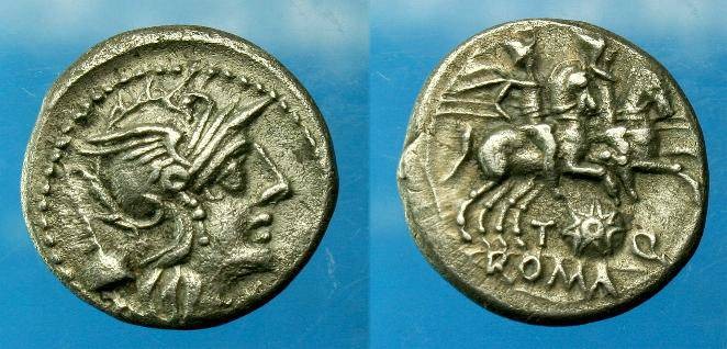 Ancient Coins - T. Quincitius.  Ar denarius.  C. 126 BC.  