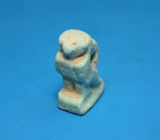 Ancient Coins - A blue Egyptian faience amulet of Horus as a falcon.  C. 300-30 BC.  Ptolemaic period.
