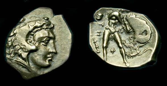 Ancient Coins - Calabria.  Tarentum.  Ar diobol.  380-334 BC.  Rarer type and nice detail.