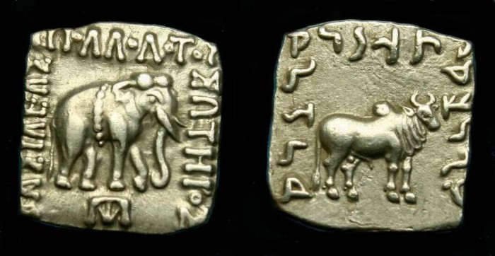 Ancient Coins - Bactrian.  Apollodotos I.  Ar square drachm.   180-160 BC.  Nice coin.