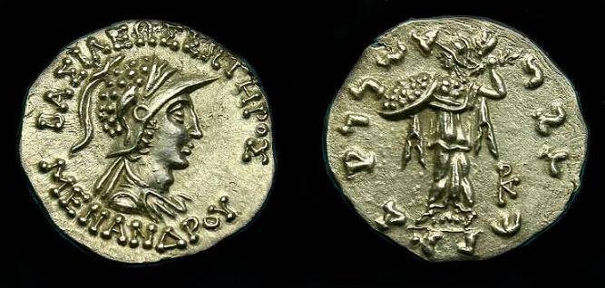 Ancient Coins - Bactrian.  Menander.  Ar drachm.   155-130 BC.  Choice example.