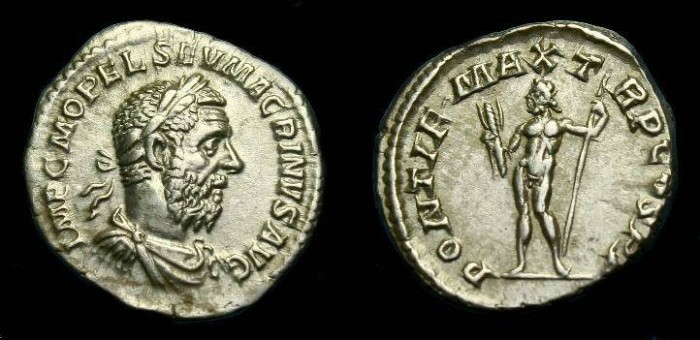 Ancient Coins - Macrinus.  Ar denarius.  217-218 AD.  Nice detail.