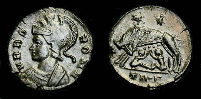 Ancient Coins - Constantine I. Ae 3/4. 307-337 AD. Romulus and Remus. Nice detail.