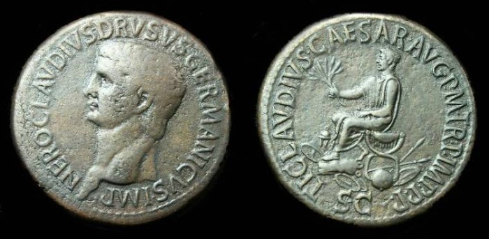 Ancient Coins - Nero Claudius Drusus.  Ae sestertius.  42 AD.  Super reverse.
