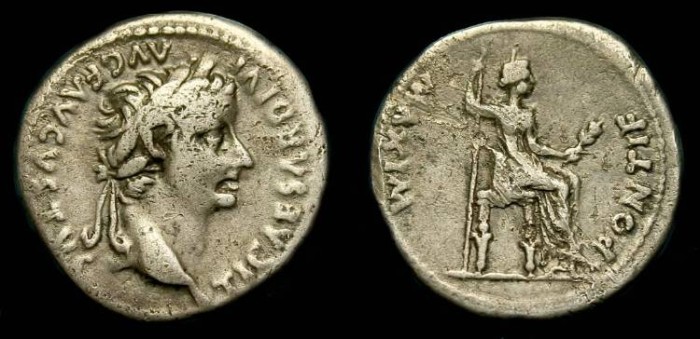 Ancient Coins - Tiberius.  Ar denarius.  14-37 AD.  'Tribute penny'