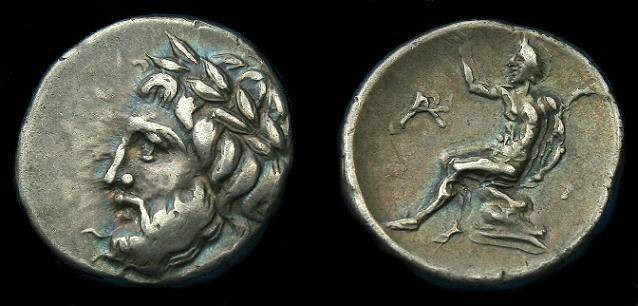 Ancient Coins - Arkadian League.  Megalopolis.  Ar hemidrachm.  320-275 BC.  Nice tone.