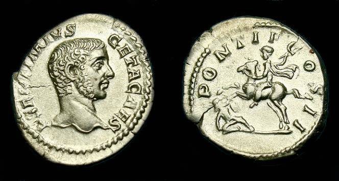 Ancient Coins - Geta.  Ar denarius.  209 AD.  Scarce type. 