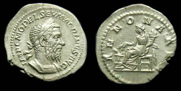 Ancient Coins - Macrinus.  Ar denarius.  C. 218 AD.  