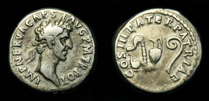 Ancient Coins - Nerva.  Ar denarius.  97 AD.  Better type.