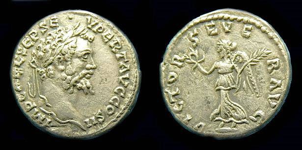 Ancient Coins - Septimius Severus.  Ar denarius.  C. 194 AD.  Nice detail.  Emesa mint.