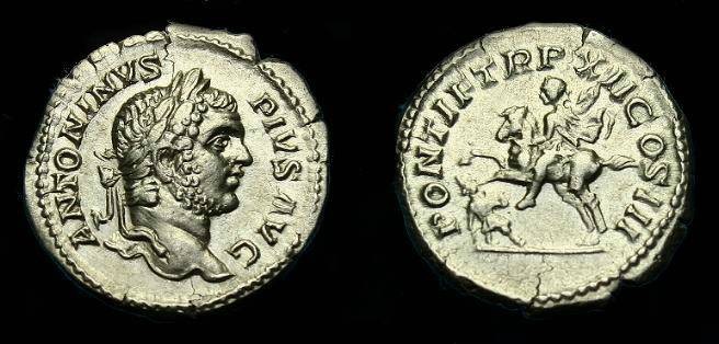 Ancient Coins - Caracalla.  Ar denarius.  209 AD.  Nice detail.