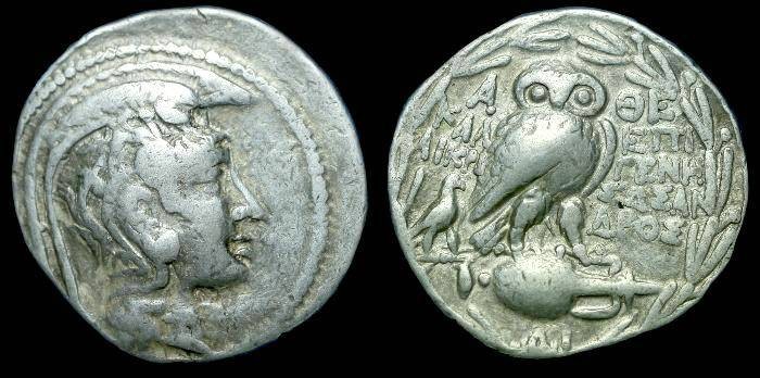 Ancient Coins - Attica.  Athens.  Ar tetradrachm.  C. 186-42 BC.  
