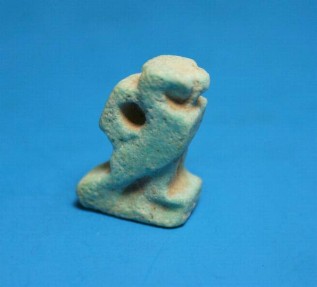 Ancient Coins - A blue Egyptian faience amulet of Horus as a falcon.  C. 300-30 BC.  Ptolemaic period.