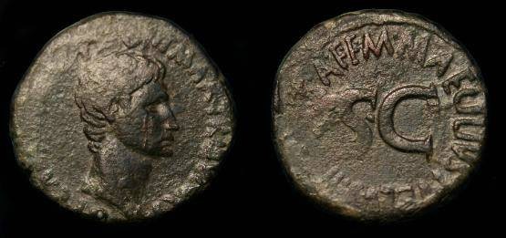 Ancient Coins - Augustus.  Ae as.  7 BC Rome.  Even dark patina.