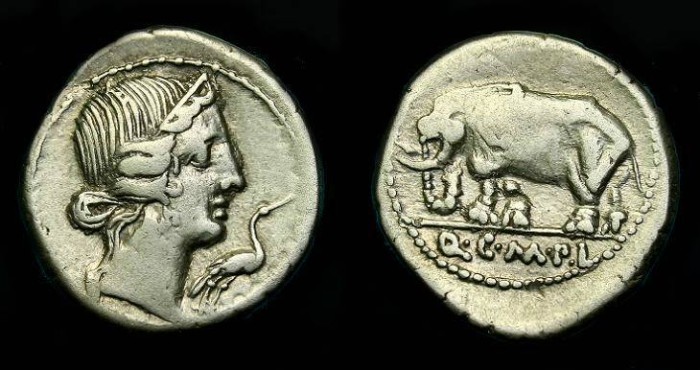 Ancient Coins - Q Caecilius Metellus Pius.  Ar denarius.  81 BC.  Rare type.