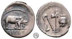 Ancient Coins - C. Julius Caesar (+ 44 v. Chr.), Denarius, military mint, 49 BC, nice toning, attractive, VF