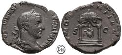 Ancient Coins - Trebonianus Gallus (251-253), Sestertius, Roma, 251-253 AD, very detailed architecture, VF