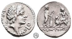 Ancient Coins - L. Pomponius Molo (moneyer), Denarius, Roma, 97 BC, good details, VF-EF