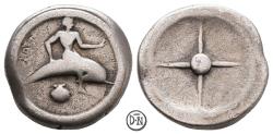 Ancient Coins - Tarent (Calabria), Nomos/Stater, c. 480-470 BC, late archaic issue, rare, F
