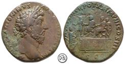 Ancient Coins - Marcus Aurelius (161-180), Sestertius, Roma, 166 AD, M. Aurelius, L. Verus and Commodus, rare, VF