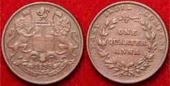 World Coins - India, British, 1835 1/4 Anna