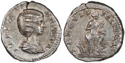 Ancient Coins - Julia Domna, 193 - 217 AD, Silver Denarius with Isis
