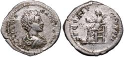 Ancient Coins - Geta, as Caesar, 198 - 209 AD, Silver Denarius with Securitas