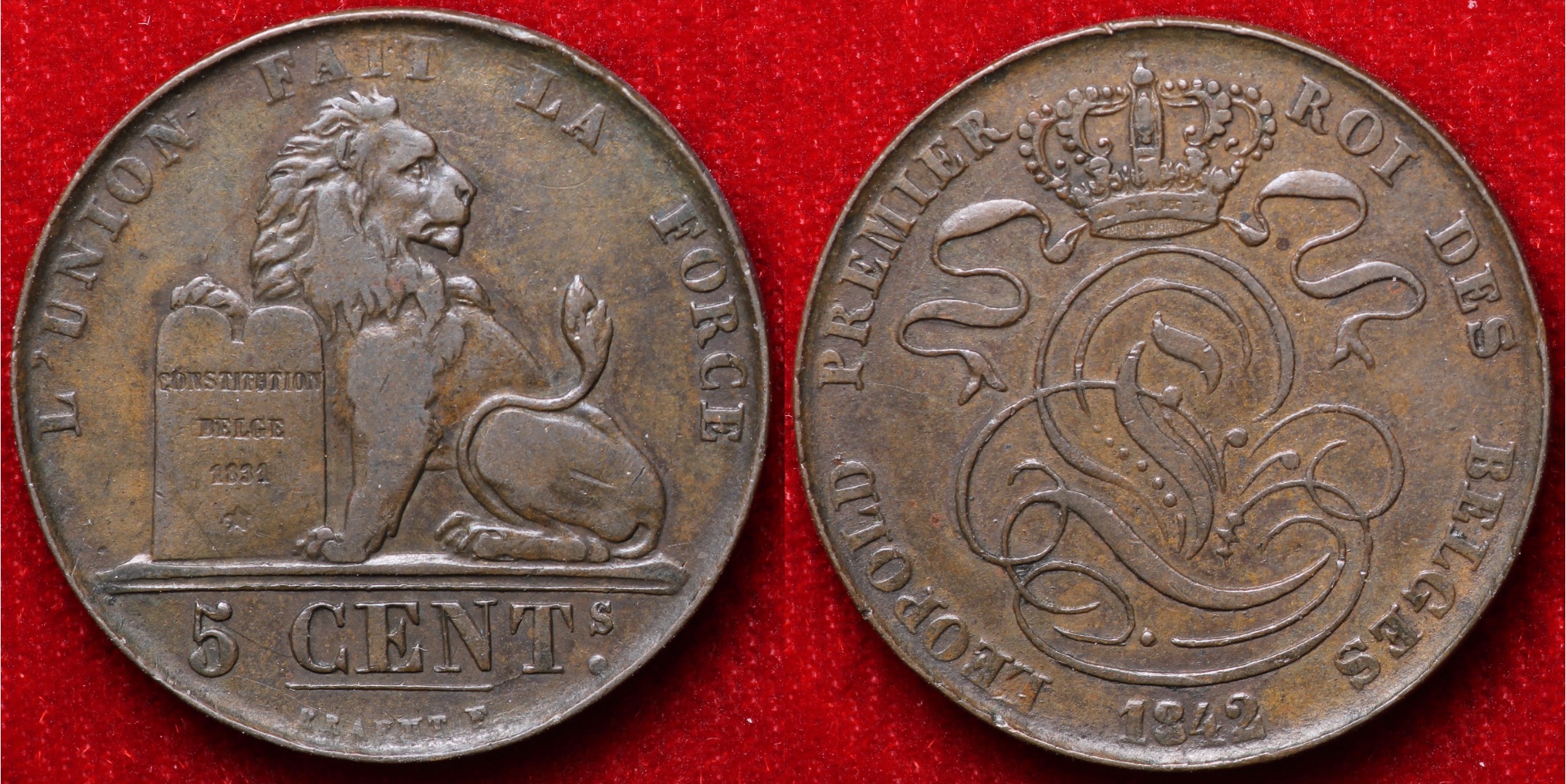 Belgium, 1842 5 Centimes, 29mm European Coins