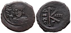 Ancient Coins - Maurice Tiberius, 582 - 602 AD, Half Follis of Constantinople