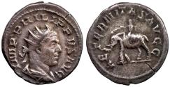 Ancient Coins - Philip I, The Arab, 244 - 248 AD, Silver Antoninianus with Elephant