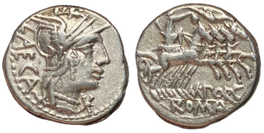 Roman Republic, M. Porcius Laeca, 125 BC, Silver Denarius | Roman ...