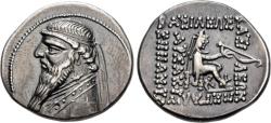 Ancient Coins - Kings of Parthia, Mithradates II, 121 - 91 BC, Silver Drachm, Choice EF