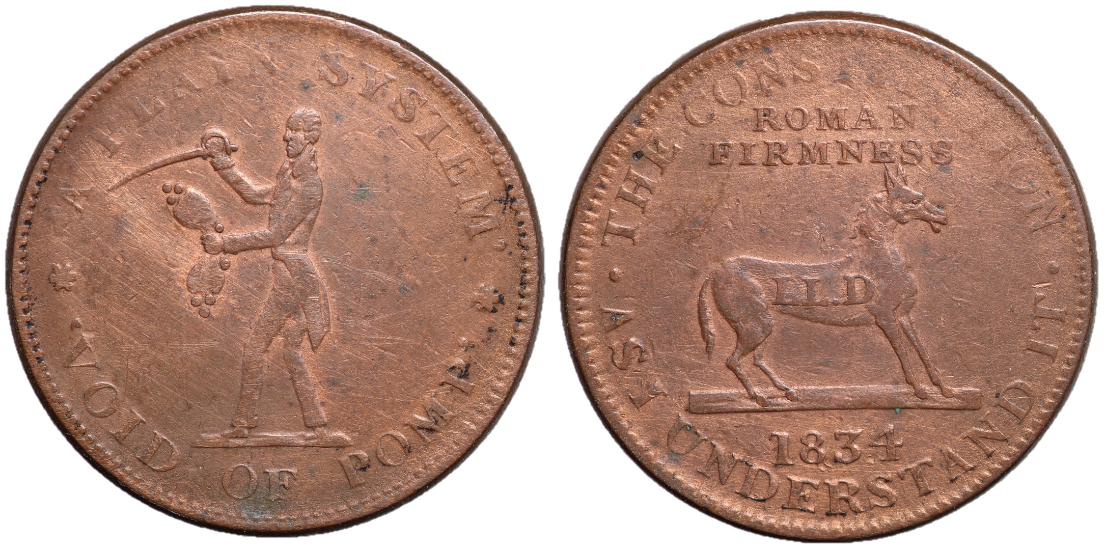 United States Hard Times Token, 1834, HT 25, Low 12 | Tokens & Medals