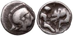 Ancient Coins - Calabria, Tarentum, 4th - 3rd Century BC Silver Diobol, Rare Imitation'