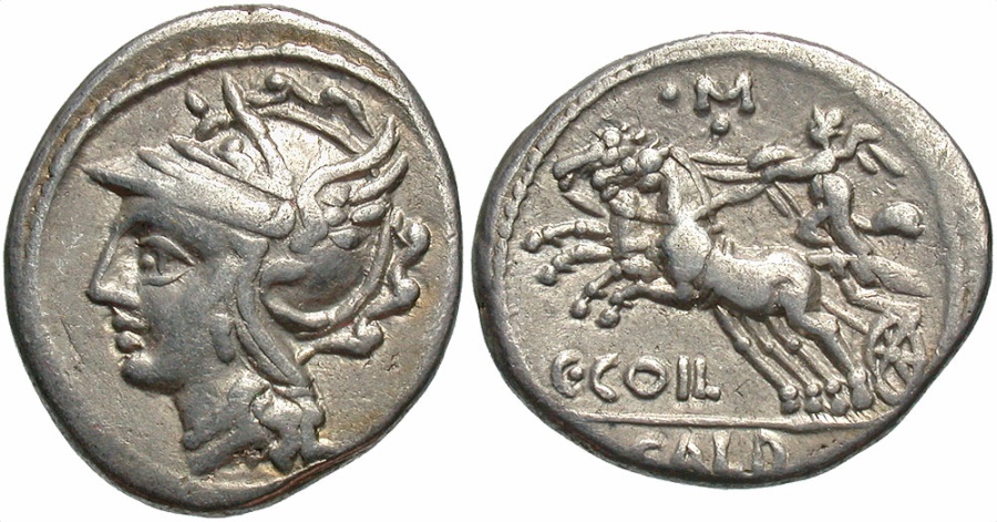 SILVER ROMAN REPUBLIC C. COELIUS CALDUS DENARIUS ROMA, 104 
