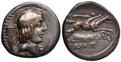 Ancient Coins - L. Calpurnius Piso Frugi, 90 BC Silver Denarius