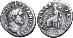 Ancient Coins - Vespasian, 69 - 79 AD, Silver Denarius with Pax