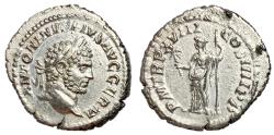 Ancient Coins - Caracalla, 198 - 217 AD, Silver Denarius, Pax, EF