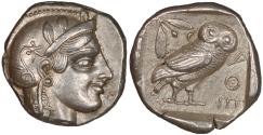 Ancient Coins - Attica, Athens, 465 - 454 BC, Silver Tetradrachm, Late Transitional Period, XF