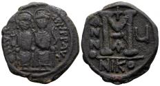 Ancient Coins - Justin II with Sophia, 565 - 578 AD, Follis of Nicomedia